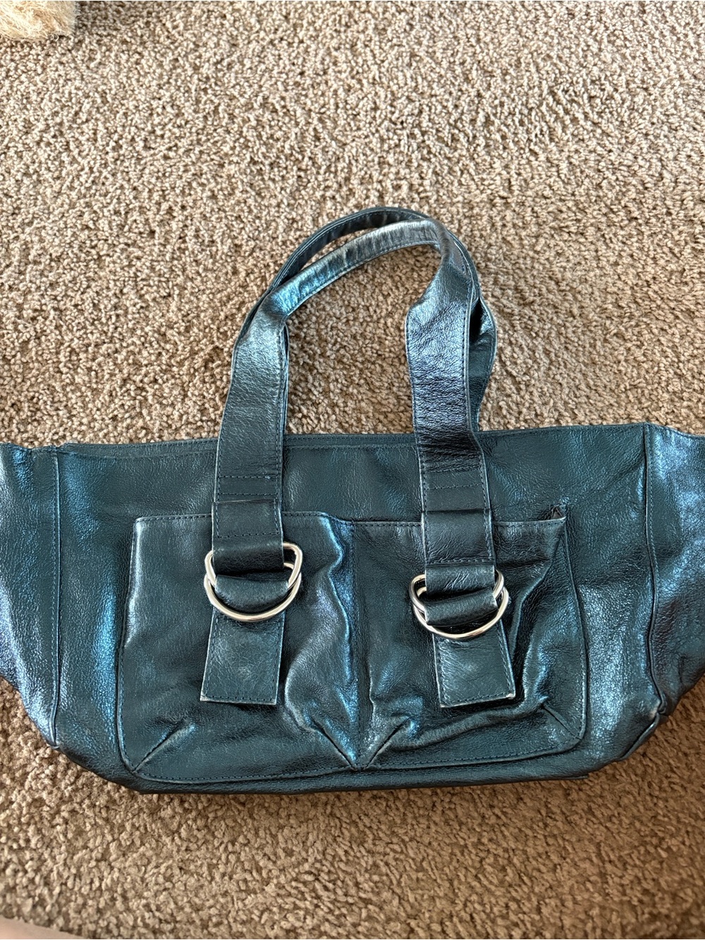 Women’s Black Leather Tote Bag with Silver Hardware